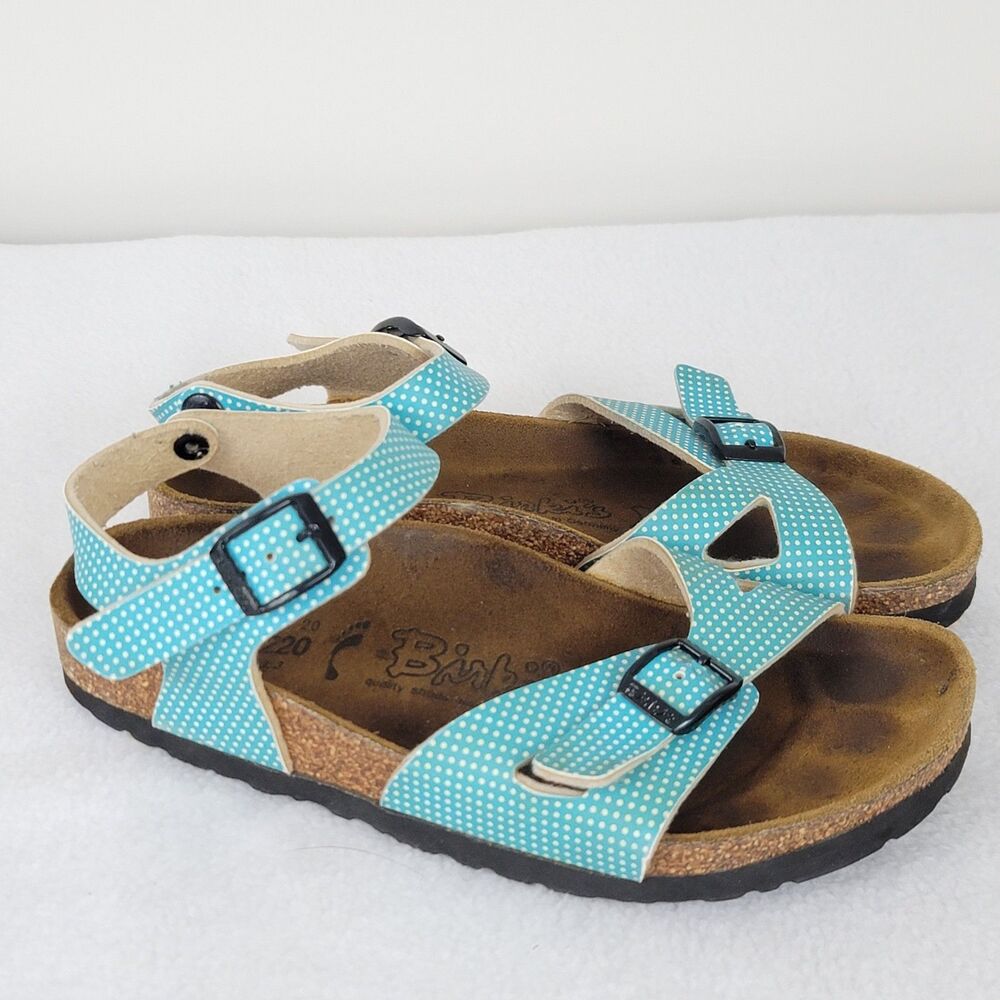 Birkenstock Turquoise White Polka Dot  Sandals Sz 34 Kids 3.5 Strappy Leather